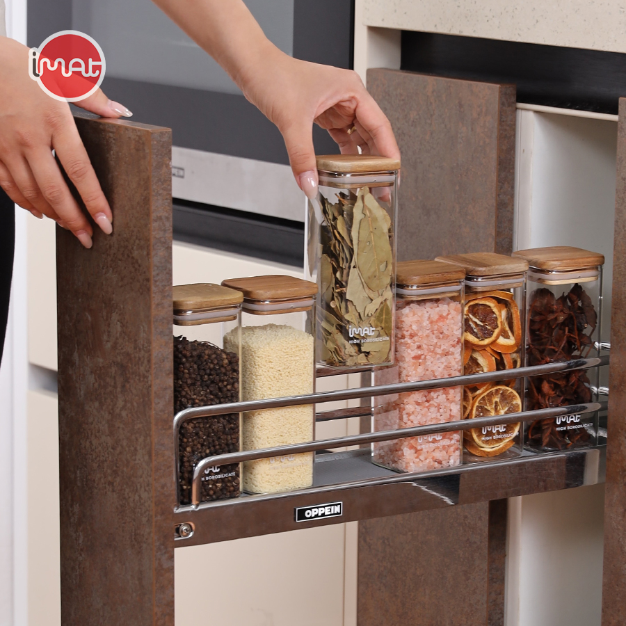 Bộ 4 Hũ Gia Vị Imat Thủy Tinh Nắp Gỗ Acacia ACA 400ml Sang Trọng Tiện Dụng