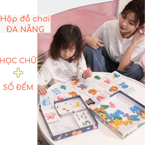 Đồ chơi gỗ giáo dục, học chữ kèm số đếm cho bé