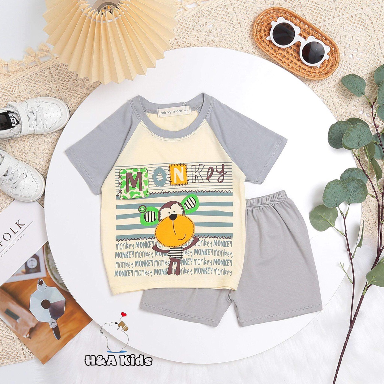 Bộ Cộc Tay THUN LẠNH MINKY MOM In Hình Toàn Thân Dễ Thương Cho Bé