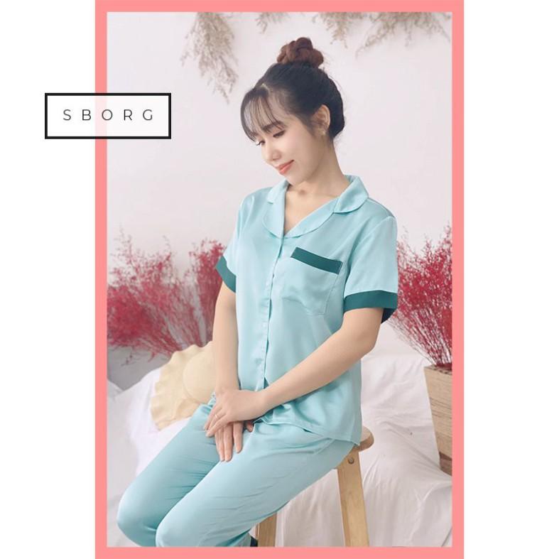 Đồ bộ mặc nhà trung niên SBORG pijama lụa satin phối nẹp sang trọng thoải mai de thương bigsize quà tặng mẹ