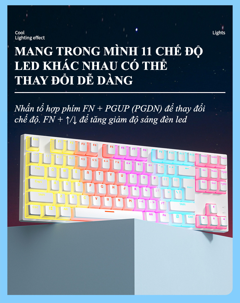 Bàn phím cơ ZIFRIEND KA802 sử dụng Blue Switch thiết kế mini nhỏ gọn chỉ 87 phím với keycap pudding xuyên led cực đẹp - Hàng Chính Hãng