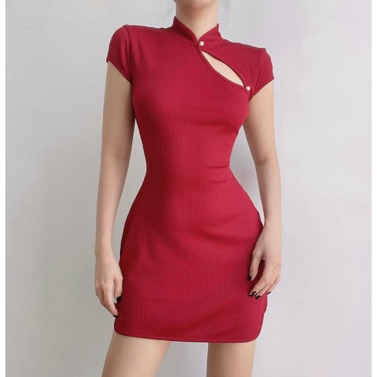 ĐẦM HỞ LƯNG ÔM BODY ĐỎ CỔ TÀU