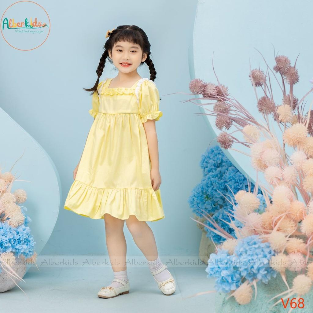 Váy bé gái ALBER vàng phối ren công chúa xinh đẹp cho trẻ em 2,3,4,5,6,7,8,9,10,11,12 tuổi