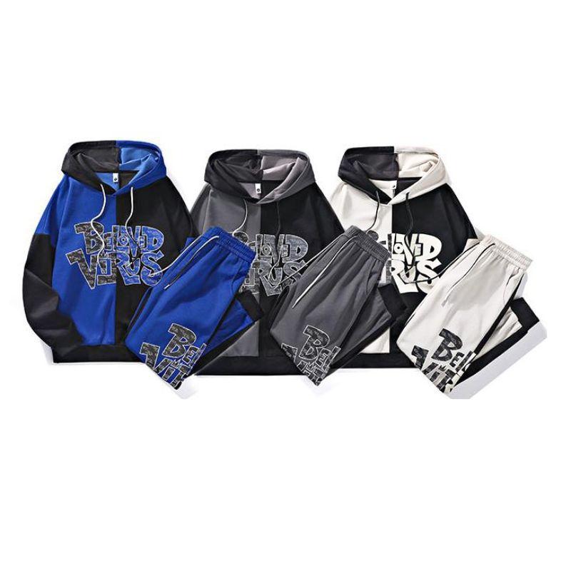 Set Bộ Nỉ Nam Áo Hoodies Phối Hai Màu Kết Hợp Quần Bo Gấu Họa Tiết Chữ Beloved Virus Thời Trang Zenkonu QA NAM 129