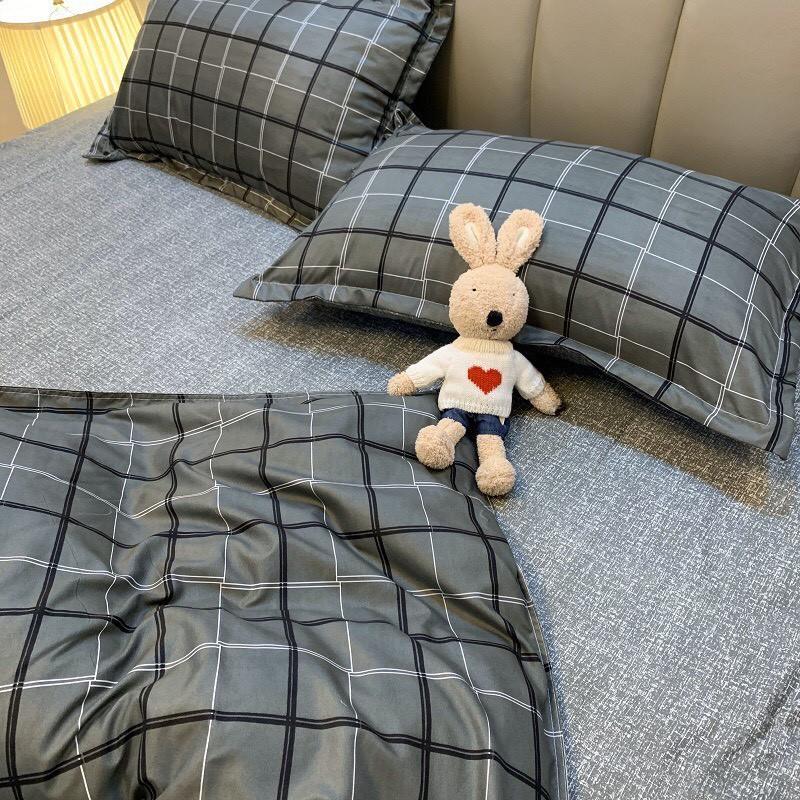 Bộ chăn ga Cotton Poly kẻ ô xám - Hàng nhập khẩu