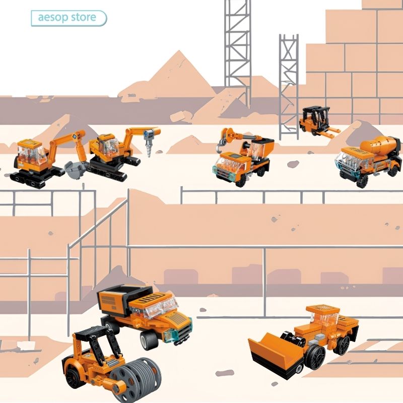 Hộp 8 bộ đồ chơi lắp ráp Mô hình Đội xe công trình Qman 42204 (437 mảnh ghép)