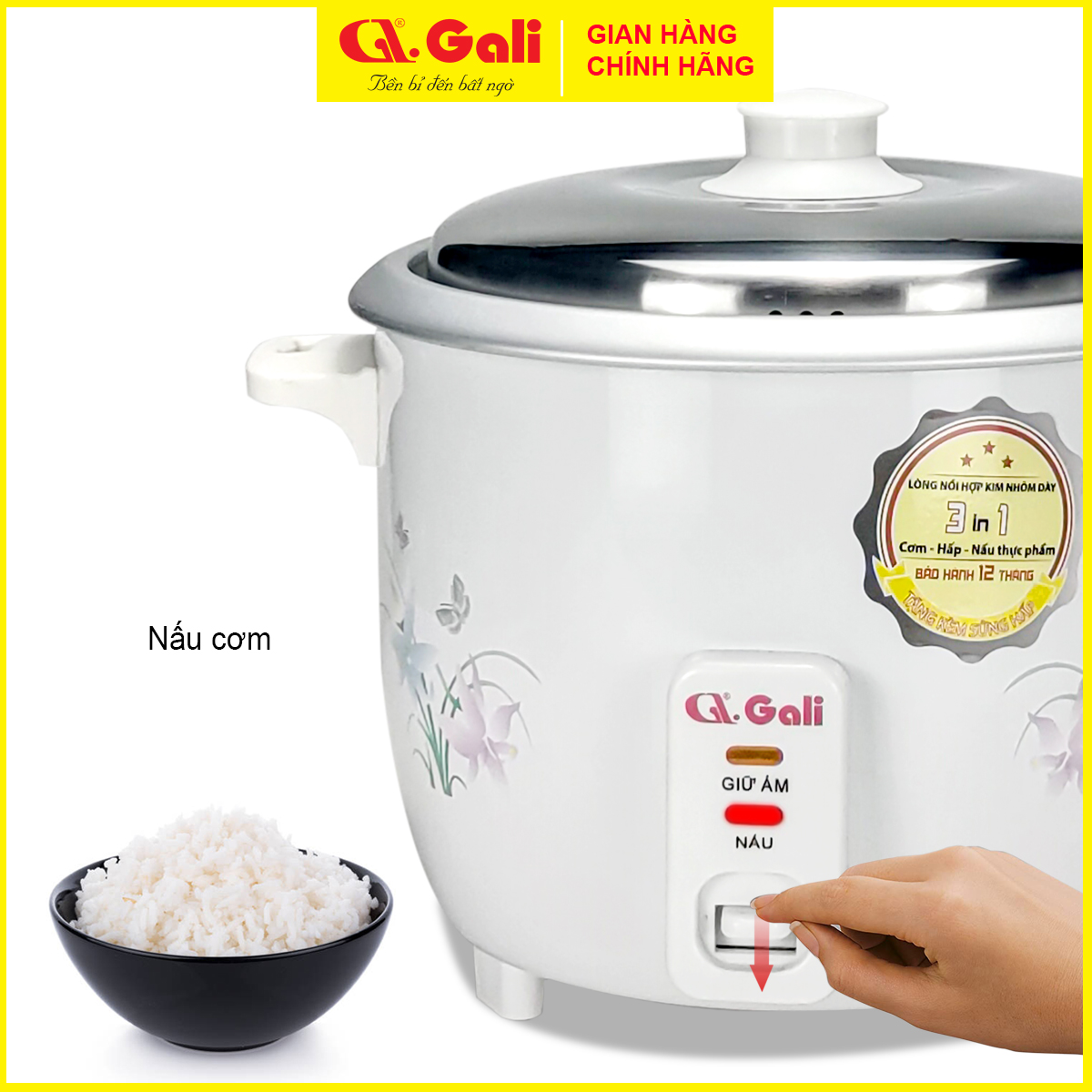 Nồi cơm điện nắp rời Gali 1.8 lít, đa chức năng nấu hấp, luộc, hàng nhập khẩu bảo hành 12 tháng chính hãng.