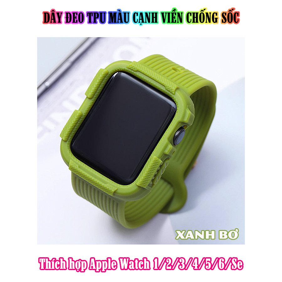 Dây Đeo liền ốp dành cho Apple Watch size 38/40/42/44mm TPU màu cạnh viền chống sốc - Xanh bơ (tặng dán KCL theo size)