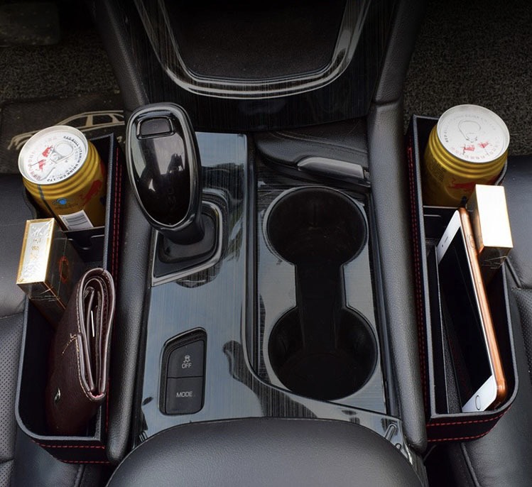 [COMBO 2 CÁI]Khay đựng đồ khe ghế ô tô xe hơi - Hộc để đồ đa năng nhựa ABS bọc da cao cấp