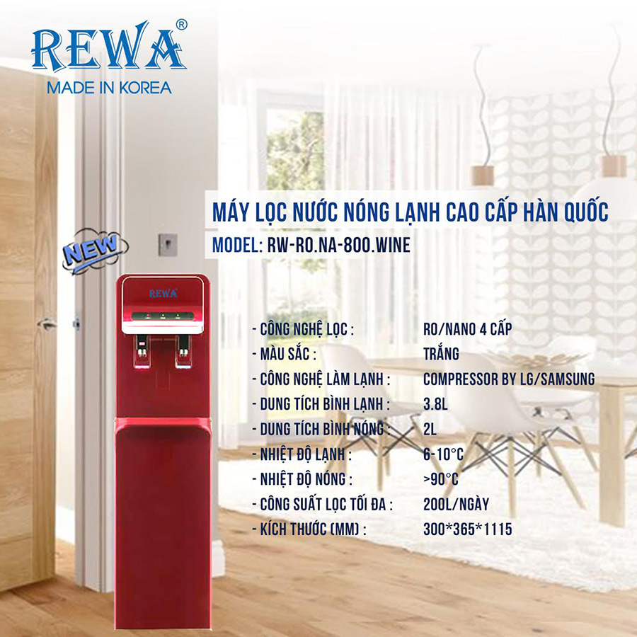 Máy Lọc Nước Nóng Lạnh Công Nghệ Nano/VF Hàn Quốc REWA - RW-NA-800.WINE - Hàng chính hãng