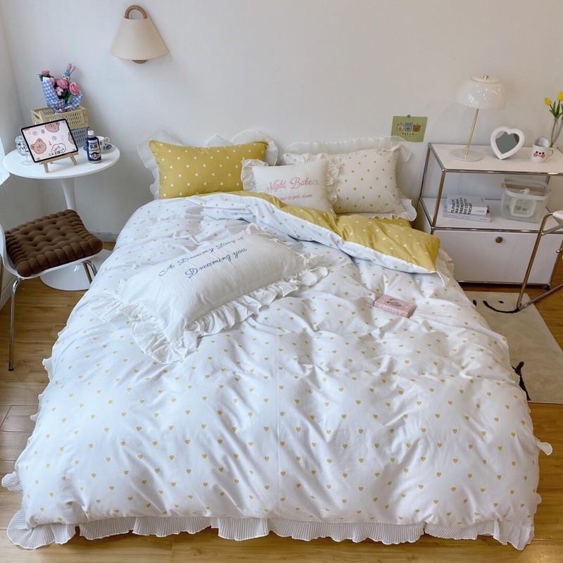 Set Cotton bèo 100%cotton Hàng Nhập Khẩu Cao Cấp 4 Món Tim Vàng Có Thể Sử Dụng Cả 2 Mặt Để Đổi Mới Không Gian Phòng