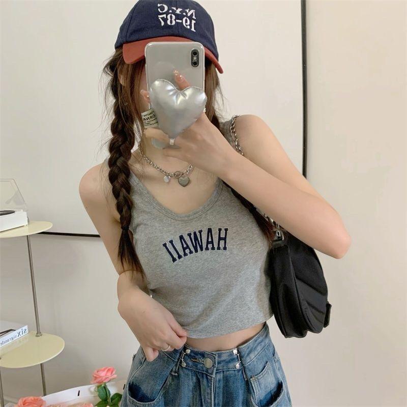 Áo ba lỗ chữ Hawaii có đệm mút liền áo, dáng croptop Tank Top, chất thun tăm cogiãn, nhiều màu để lựa chọn. Nữ Women Cotton Dáng Ngắn