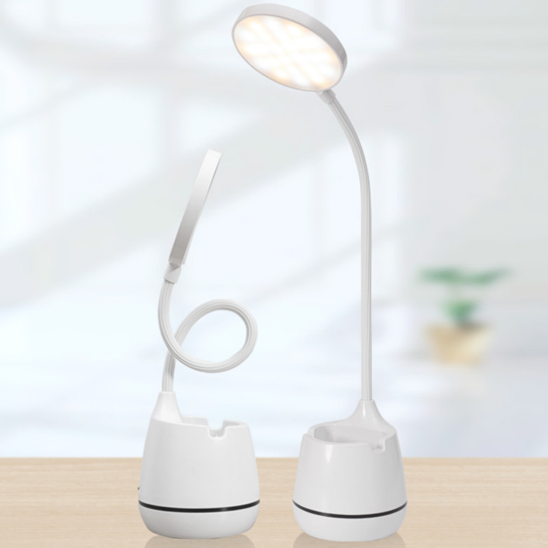 Đèn led để bàn học sạc usb có kệ đựng bút hoặc điện thoại hình tròn - Chính hãng