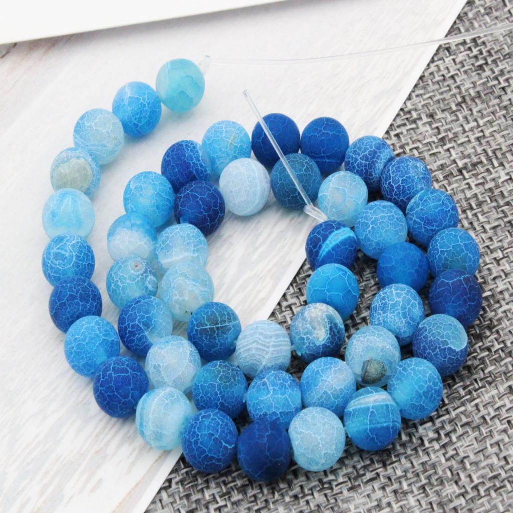 1 Strand 8mm Round Weathering Frosted Stone Loose Beads DIY Crafts Blue