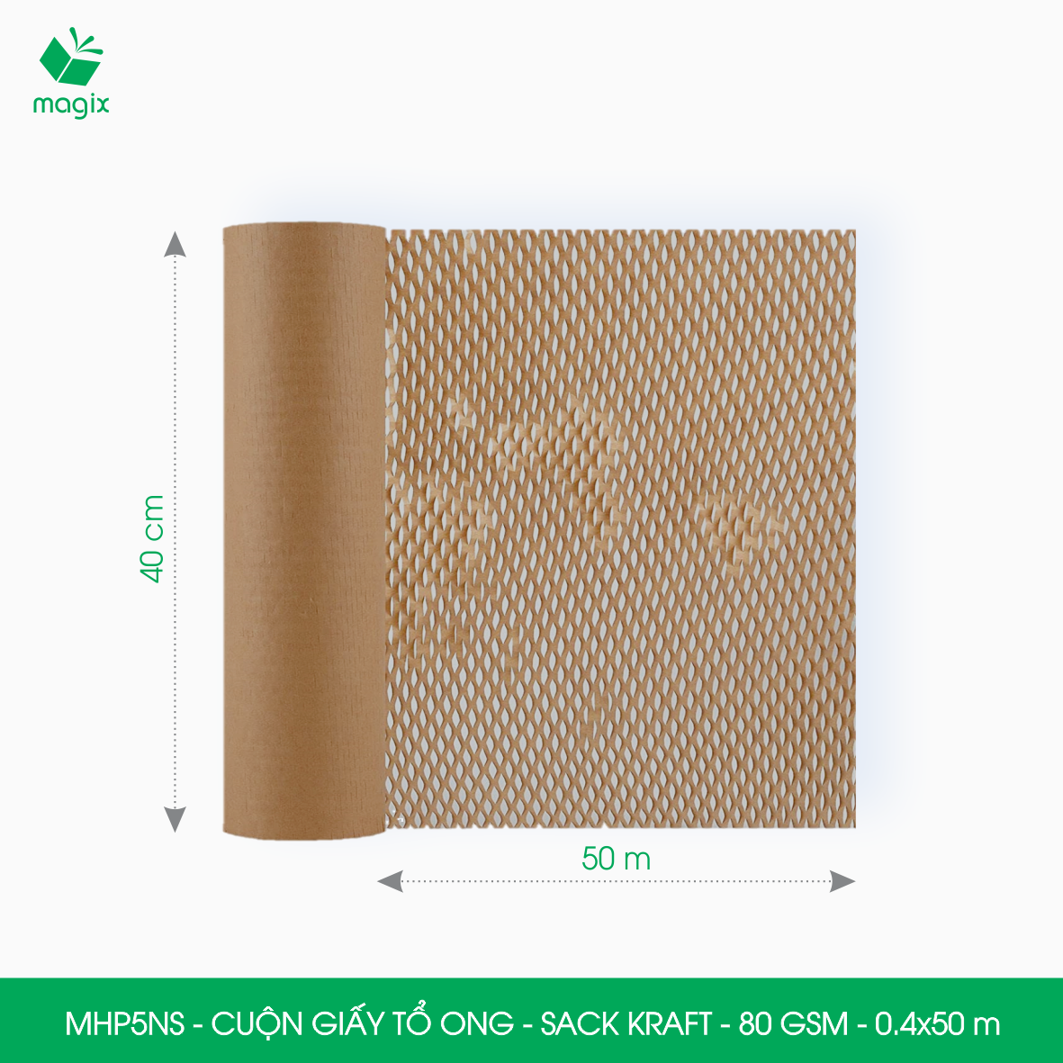 MHP5NS - 0.4x50m - CUỘN GIẤY SACK KRAFT TỔ ONG CHỐNG SỐC THAY THẾ BÓNG KHÍ XỐP HƠI ĐÓNG HÀNG