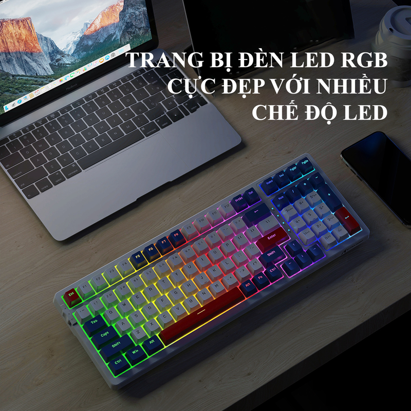 Bàn phím cơ CÓ DÂY Attack Shark K98RGB sử dụng Yellow Switch có hotswap với thiết kế phím full size 100 phím kèm theo 18 chế độ led RGB cực đẹp - Hàng Chính Hãng