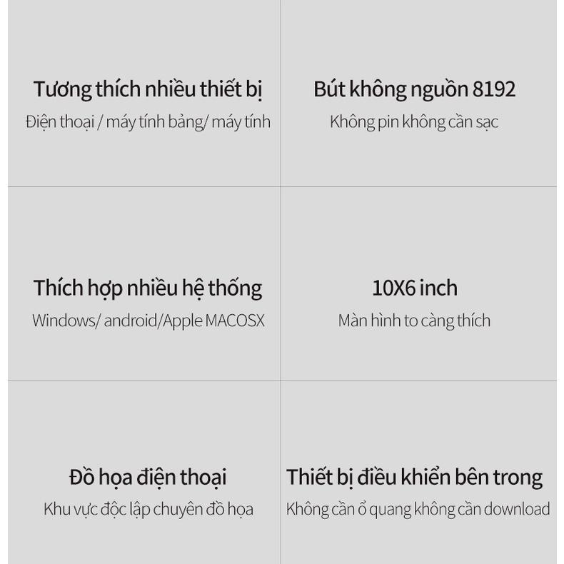 Bảng vẽ điện tử - 10x6 inch,8192 cấp độ lực, độ nhạy cao, độ trễ thấp Bảo hành 12 tháng -Giao hàng nhanh