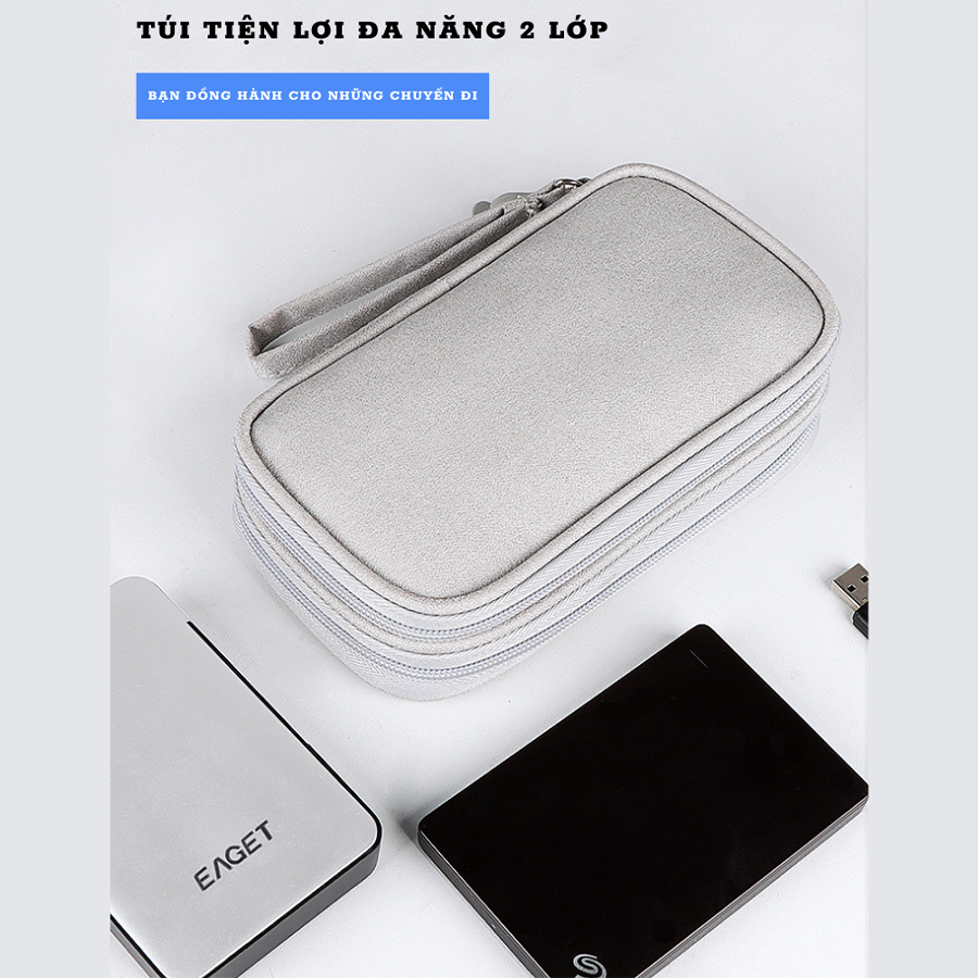 Túi Đựng Phụ Kiện Công Nghệ, Pin Sạc Dự Phòng, Điện Thoại, Cáp Sạc USB, Tai Nghe - Có Quai Cầm, Chống Nước, Nhiều Màu