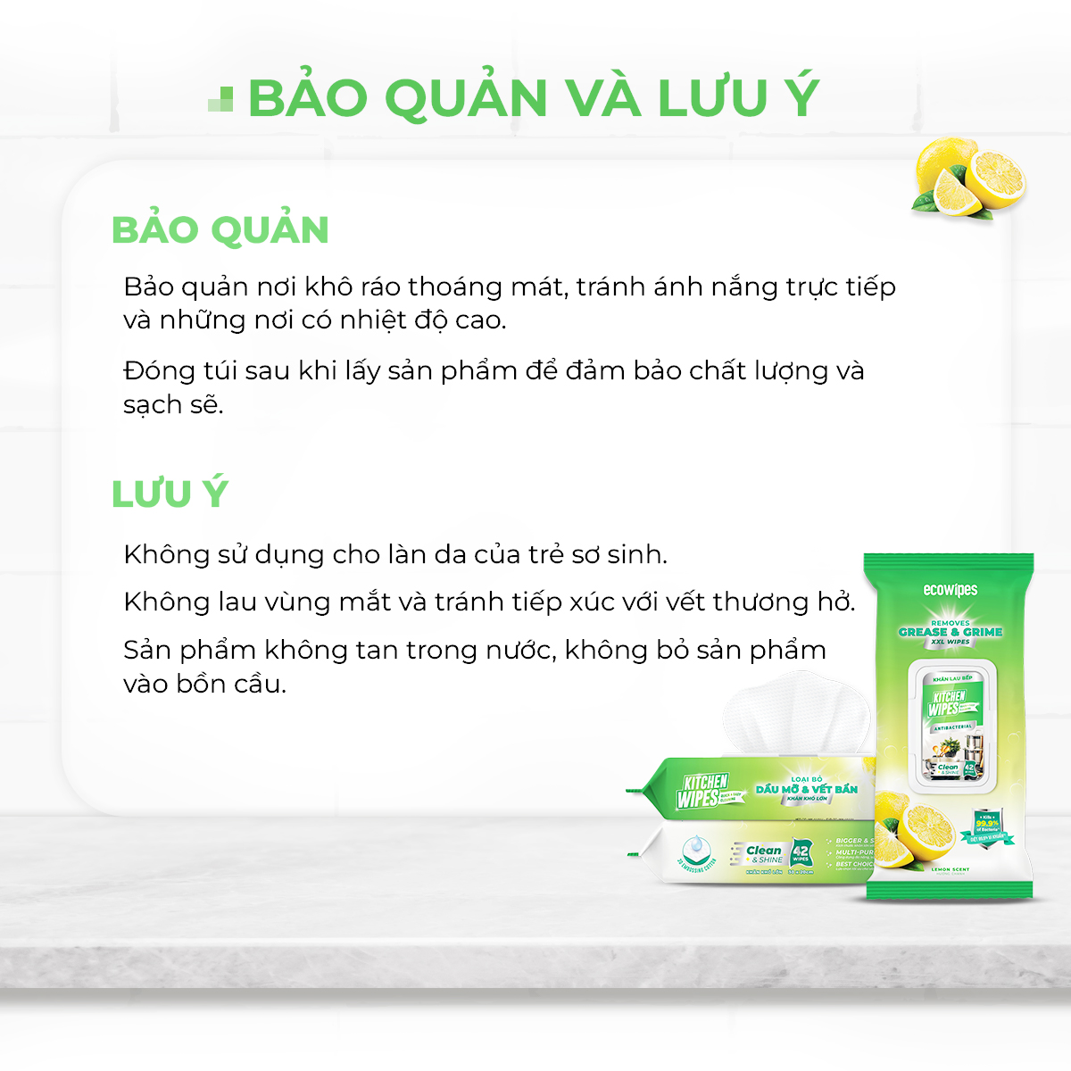 Khăn giấy ướt lau bếp Ecowipes khổ lớn 30x20 cm Kitchen Wipes gói 42 tờ loại bỏ dầu mỡ và vết bẩn nhanh chóng