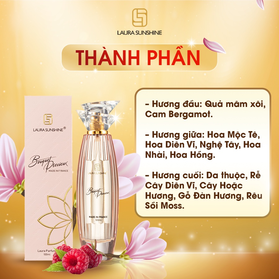  Chia sẻ: 0 Product Information Section Nước hoa nữ Laura Paris 01 Bouquet Precieux 100ml - Nước hoa nữ Laura Sunshine Nhật Kim Anh mùi số 1