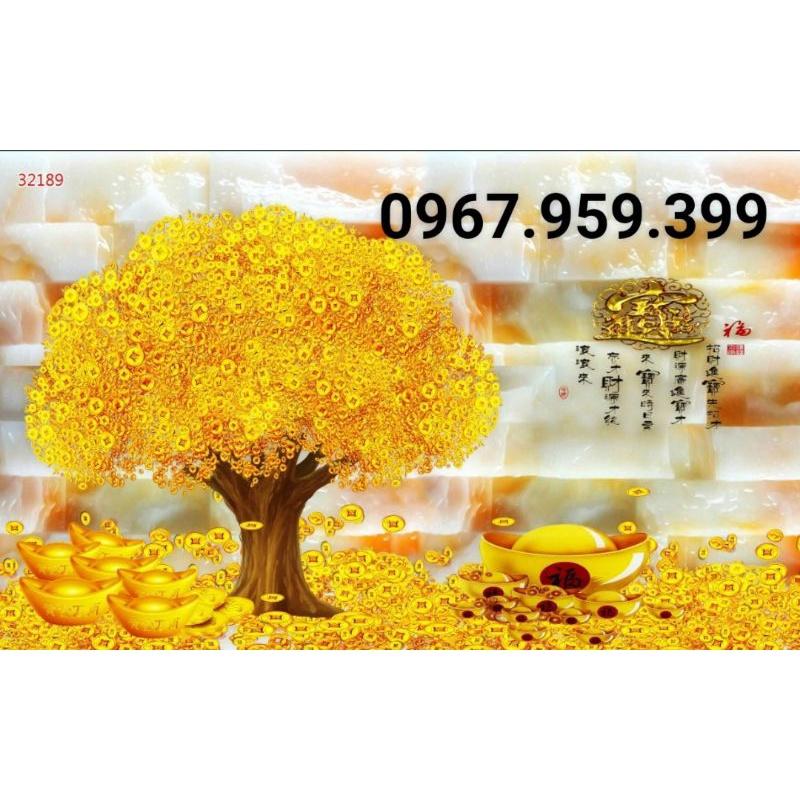 Tranh dán tường 3D cây kim tiền thần tài