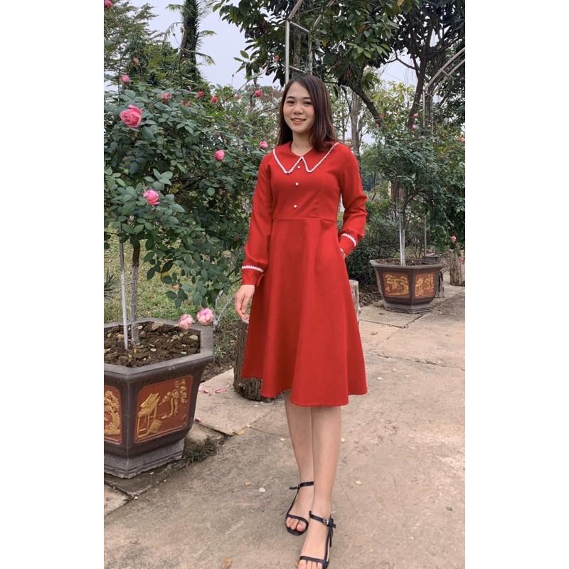 Váy nhung Hàn khoá dọc