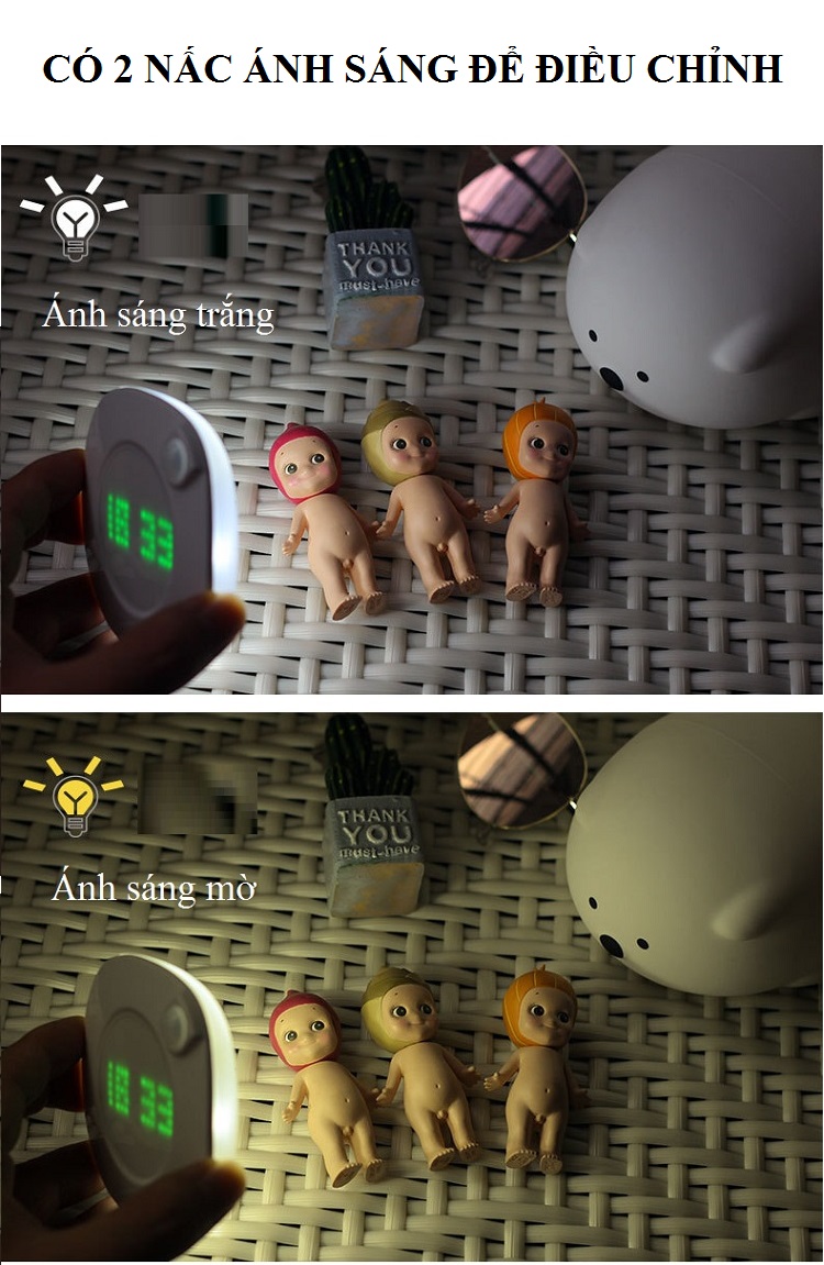 Đèn Led cảm ứng kiêm Đồng hồ mini (dán tủ, tường, phòng ngủ, nhà tắm, nhà vệ sinh...)