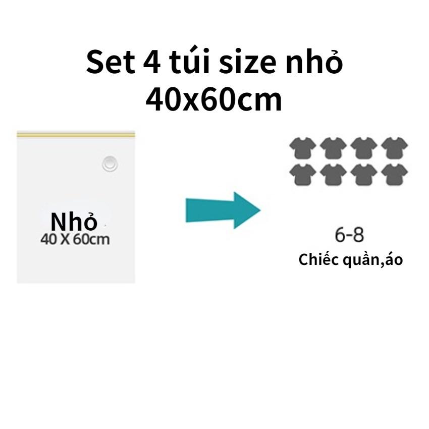 Bộ 4 Túi Hút Chân Không Đựng Quần Áo Chăn Màn Bảo Quản Đồ Đạc Gọn Gàng Tiết Kiệm Không Gian