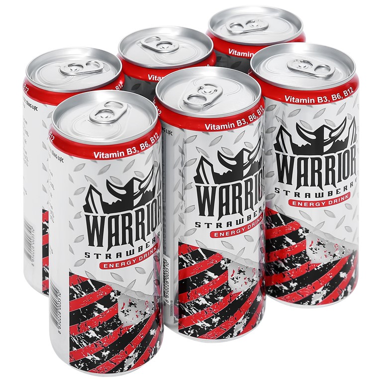 Lốc 6 Lon Nước Tăng Lực Có Gas Warrior Vị Dâu 325ml