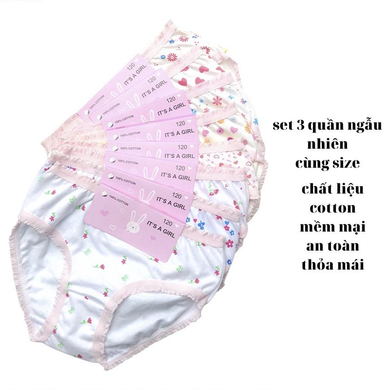 Quần chip cho bé gái 2 đến 12 tuổi set 3 quần tam giác chất cotton cao cấp mềm mịn an toàn JIMADO