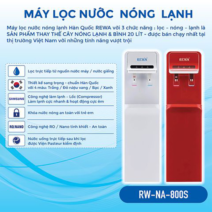 Máy Lọc Nước Nóng Lạnh Công Nghệ RO Hàn Quốc  REWA - RW-RO-800.WINE- Hàng chính hãng