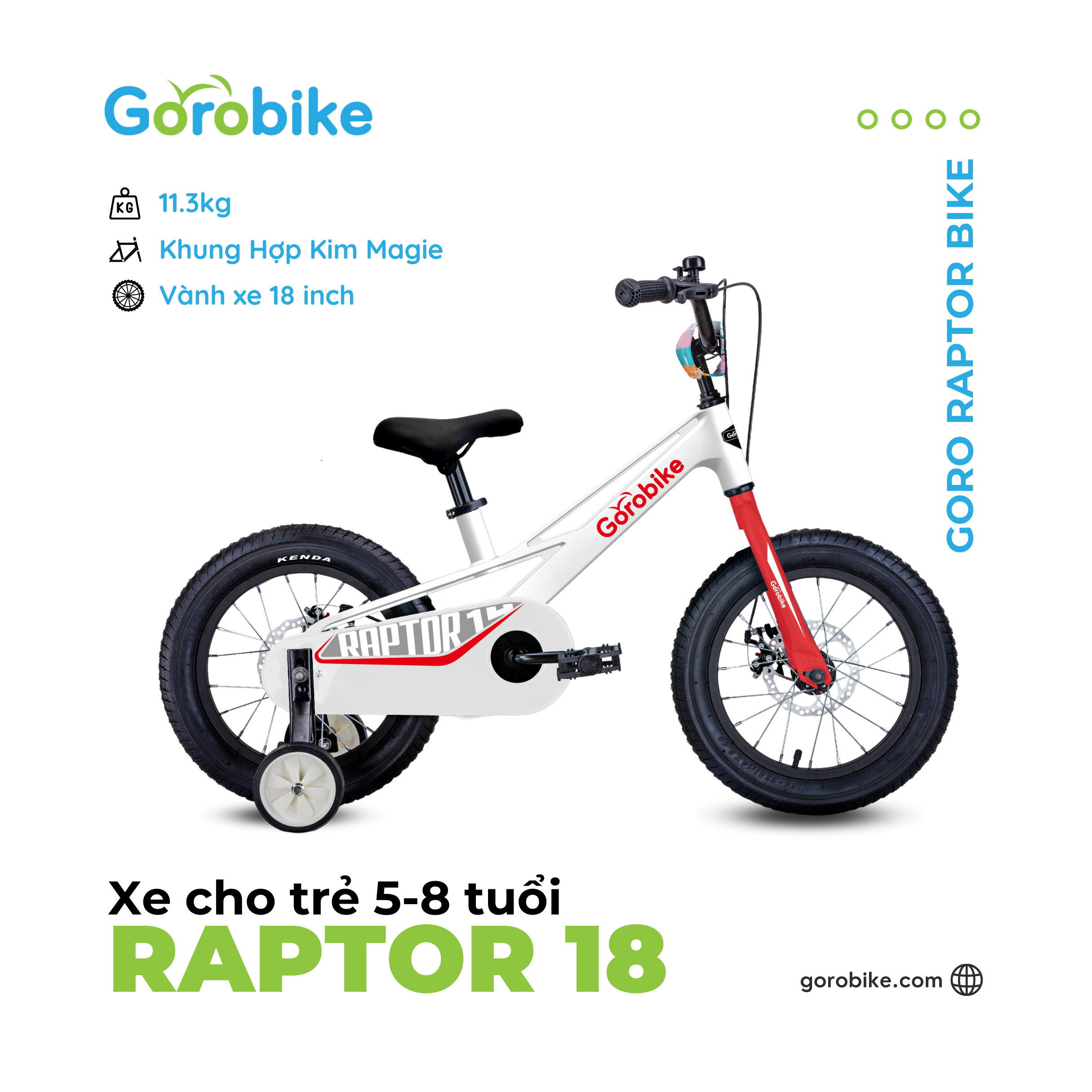 Xe Đạp Thể Thao Trẻ Em Raptor 18 - Bánh 18 inch (cho trẻ 5 - 8 Tuổi/ Cao 110-130Cm)