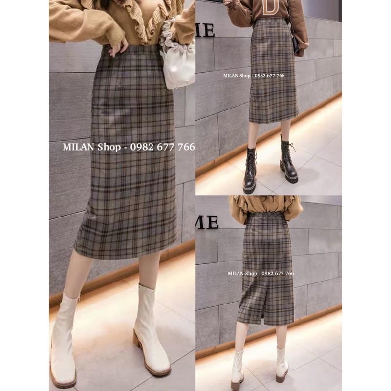 Chân váy dài 2 tầng kẻ caro nhí 8602