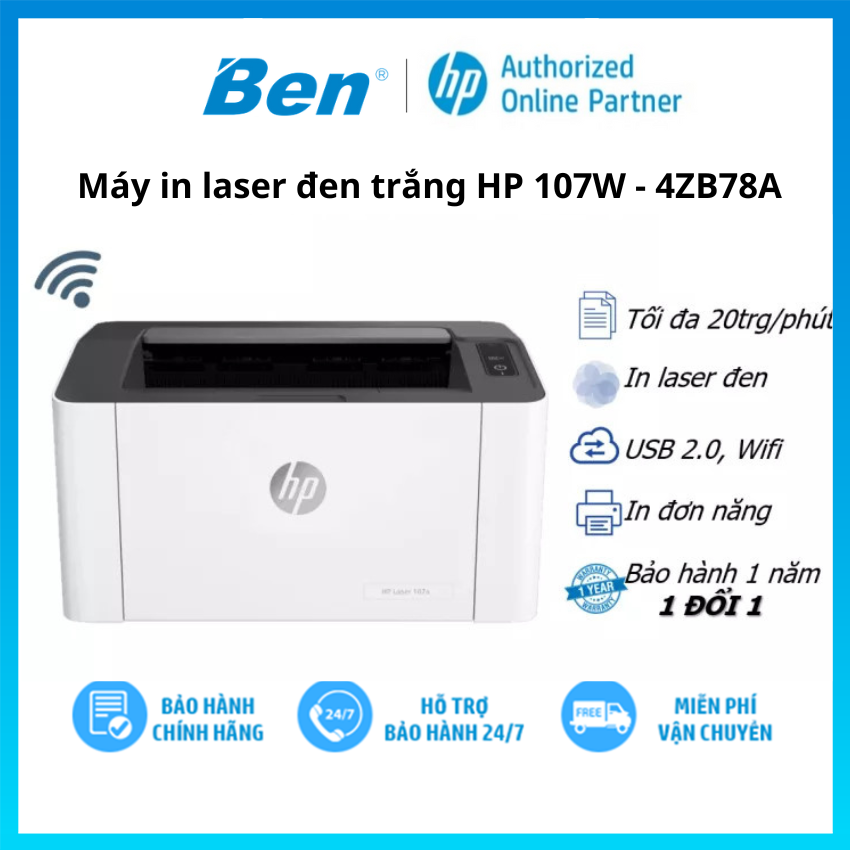 Hình ảnh Máy in Laser Trắng Đen HP 107w WiFi (4ZB78A)- Hàng chính hãng