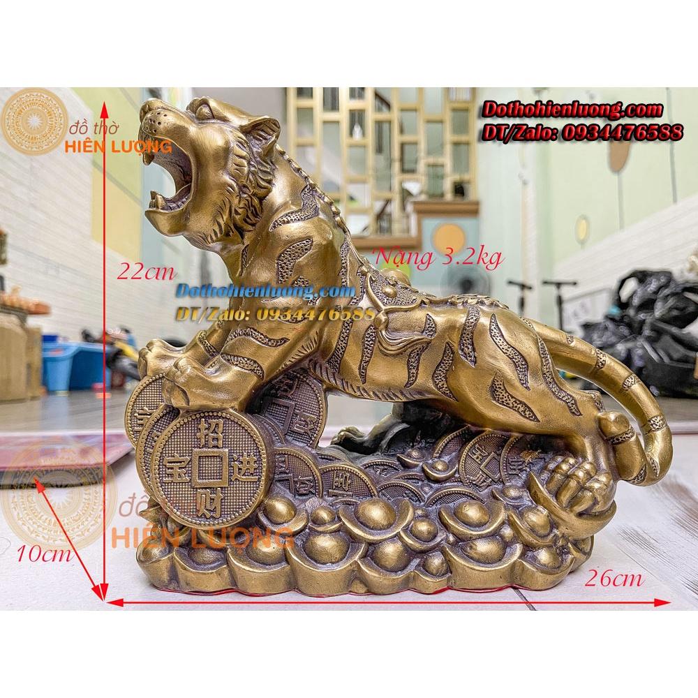 Tượng Hổ Thét Đế Tiền Vàng Đứng Trên Đồng Xu Kích Thước 26x10x22cm, Nặng 3kg - Quà Tặng Sếp Tuổi Dần Đẹp