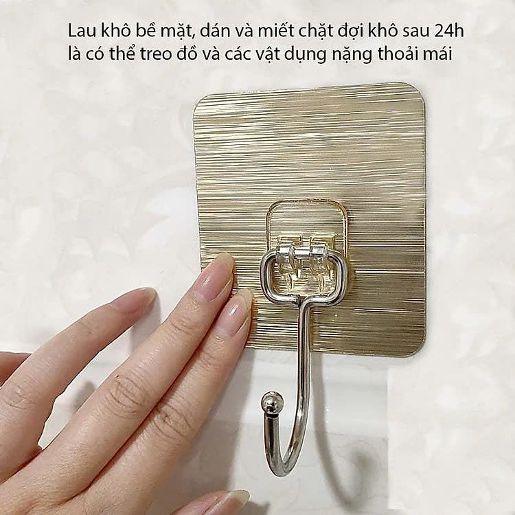 COMBO 10 Móc Dán Tường Inox 304 Loại 1 Chân Chịu Lực Đến 20kg Kèm Miếng Dán Tráng Bạc Siêu Dính, Móc Dán Chịu Lực Loại Tốt