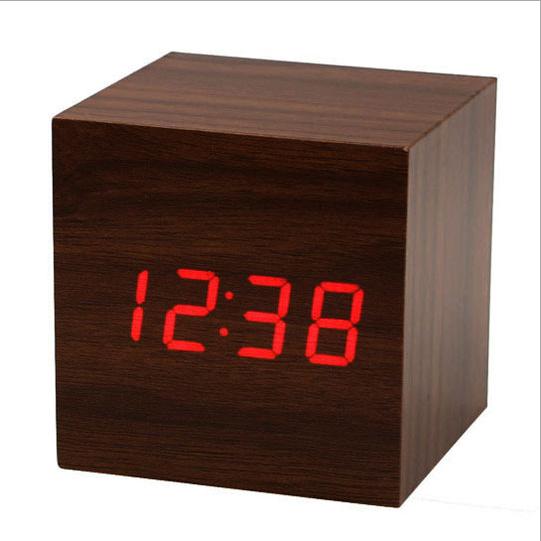 Hình ảnh Đồng hồ LED để bàn hình hộp gỗ - Nhiệt kế - Báo thức - Cảm ứng âm thanh