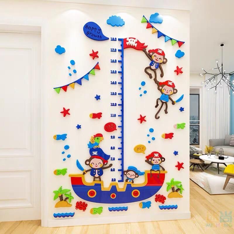 Tranh dán tường mica 3d đo chiều cao cho bé, thước đo chiều cao cho bé, decal dán tường trang trí phòng bé