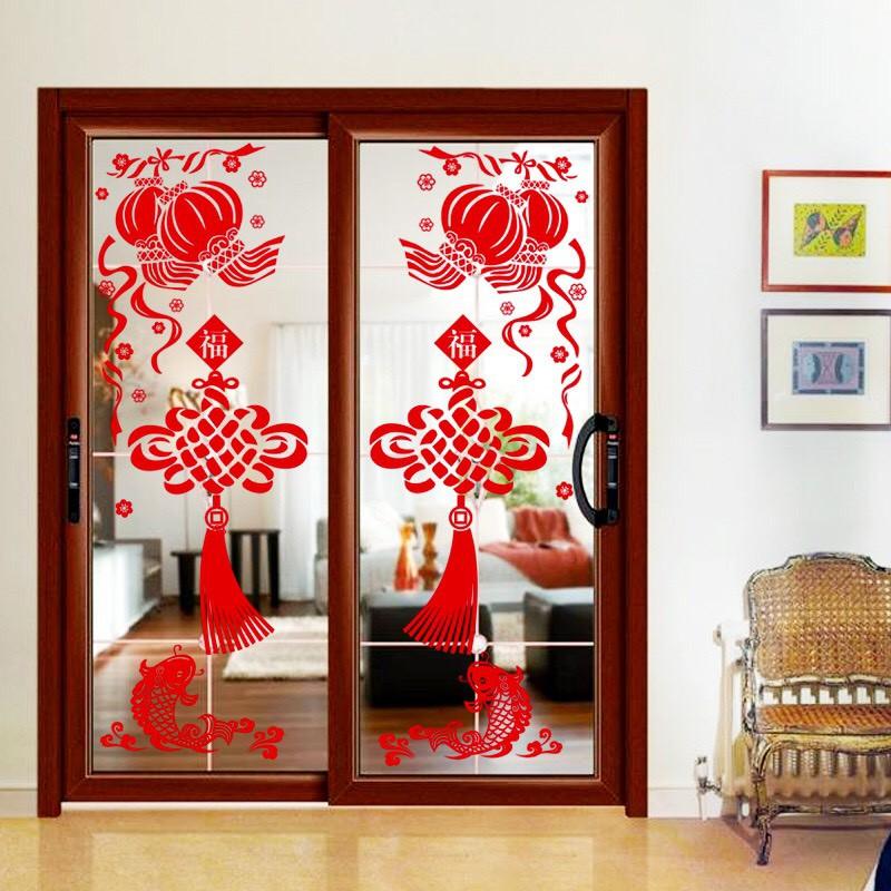 Combo decal dán tường Tết - Dây kết hỷ phối Lồng đèn cặp