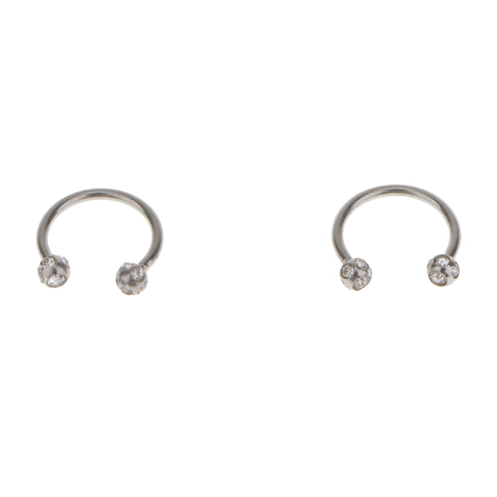 2Pcs Crystal Stainless Steel Bar Lip Nose Ring Stud Body Piercing