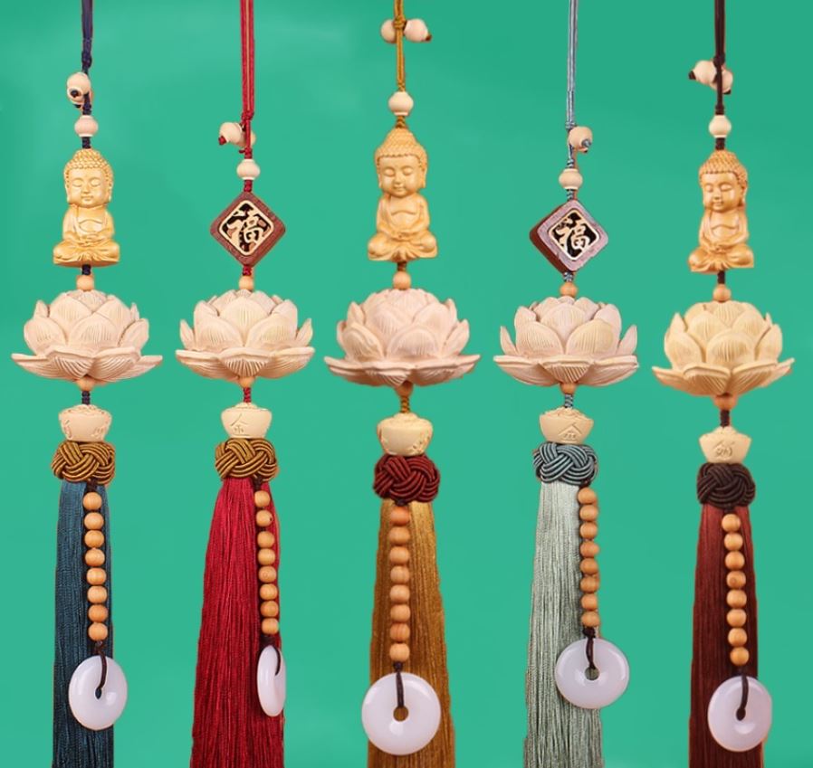 Khánh Liên Hoa Trang Trí Xe Hơi , Dây Treo Sen Gỗ Hoàng Dương Trang Trí Ô Tô
