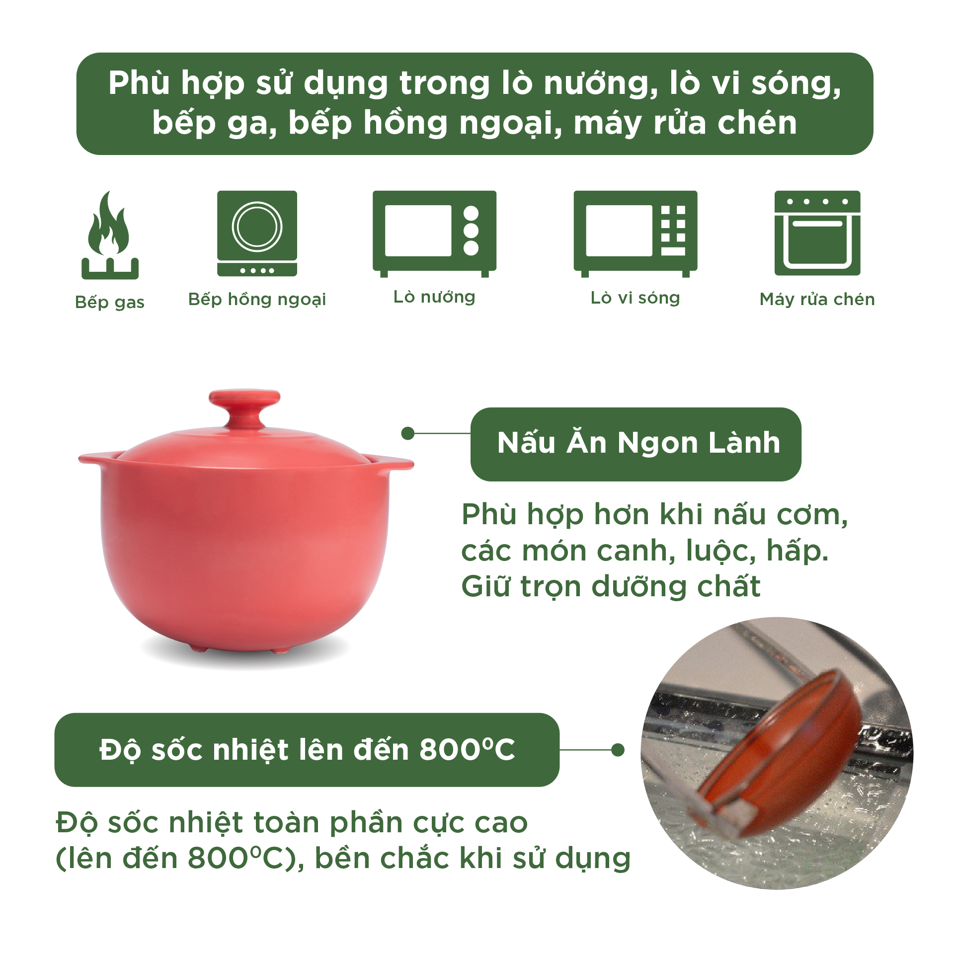 Nồi Sứ Dưỡng Sinh Minh Long Healthy Cook Vesta 2.0 - Dùng Cho Bếp Gas, Bếp Hồng Ngoại