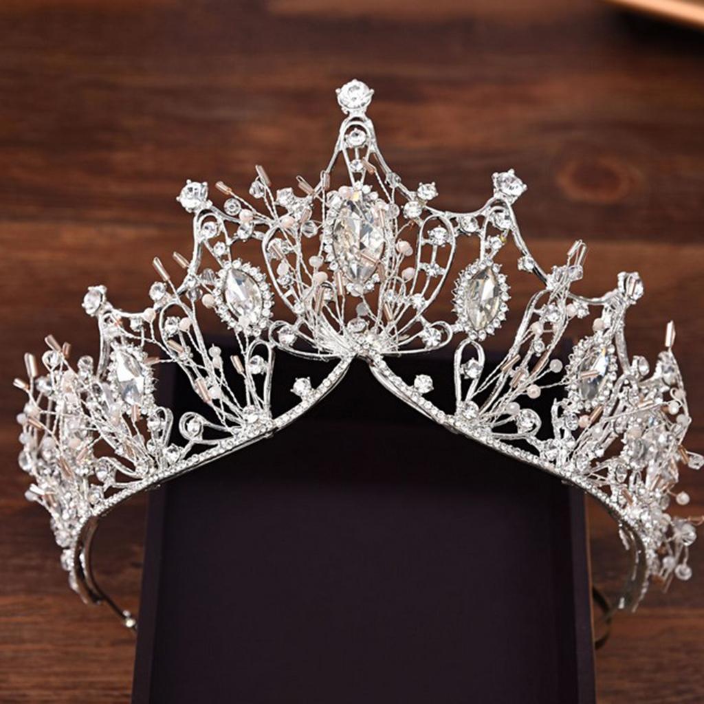 Silver Rhinestone Tiara for Bridal Wedding Exquisite Headwear Crystal Crown