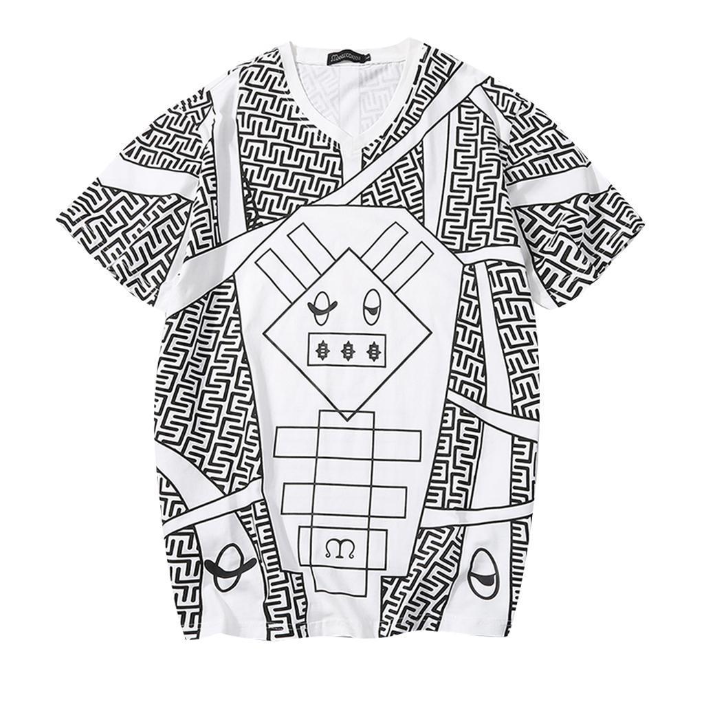 Men's Casual Geometric Animal Graphic T-shirt V Neck Short Sleeves Cotton Tee Tops