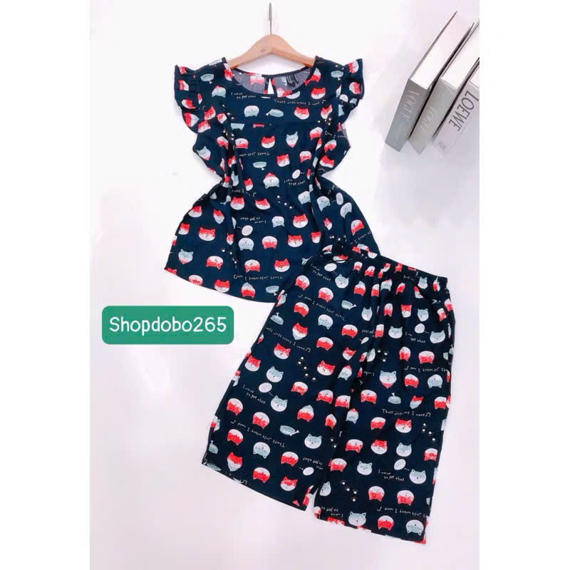 Đồ bộ nữ,đồ ngủ mặc nhà lửng tay cánh tiên vải lanh mềm,mát BL 169 hoạ tiết dễ thương size 45-70kg