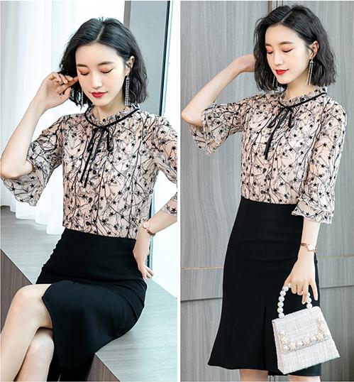 Áo Sơ Mi Kiểu Nữ Cổ Đính Nơ Họa Tiết Thanh Lịch - XL