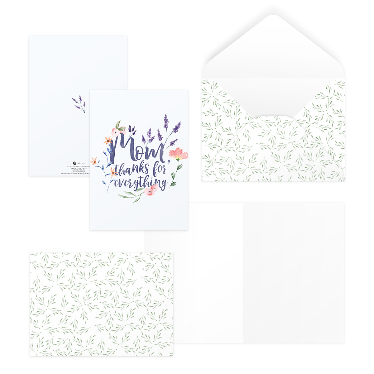 Bộ 4 thiệp tặng mẹ, ngày của mẹ ngày phụ nữ Vu Lan, PURPLE LOVE FOR MOM 12,5x17,6 SDstationery hoa màu nước chữ viết tay