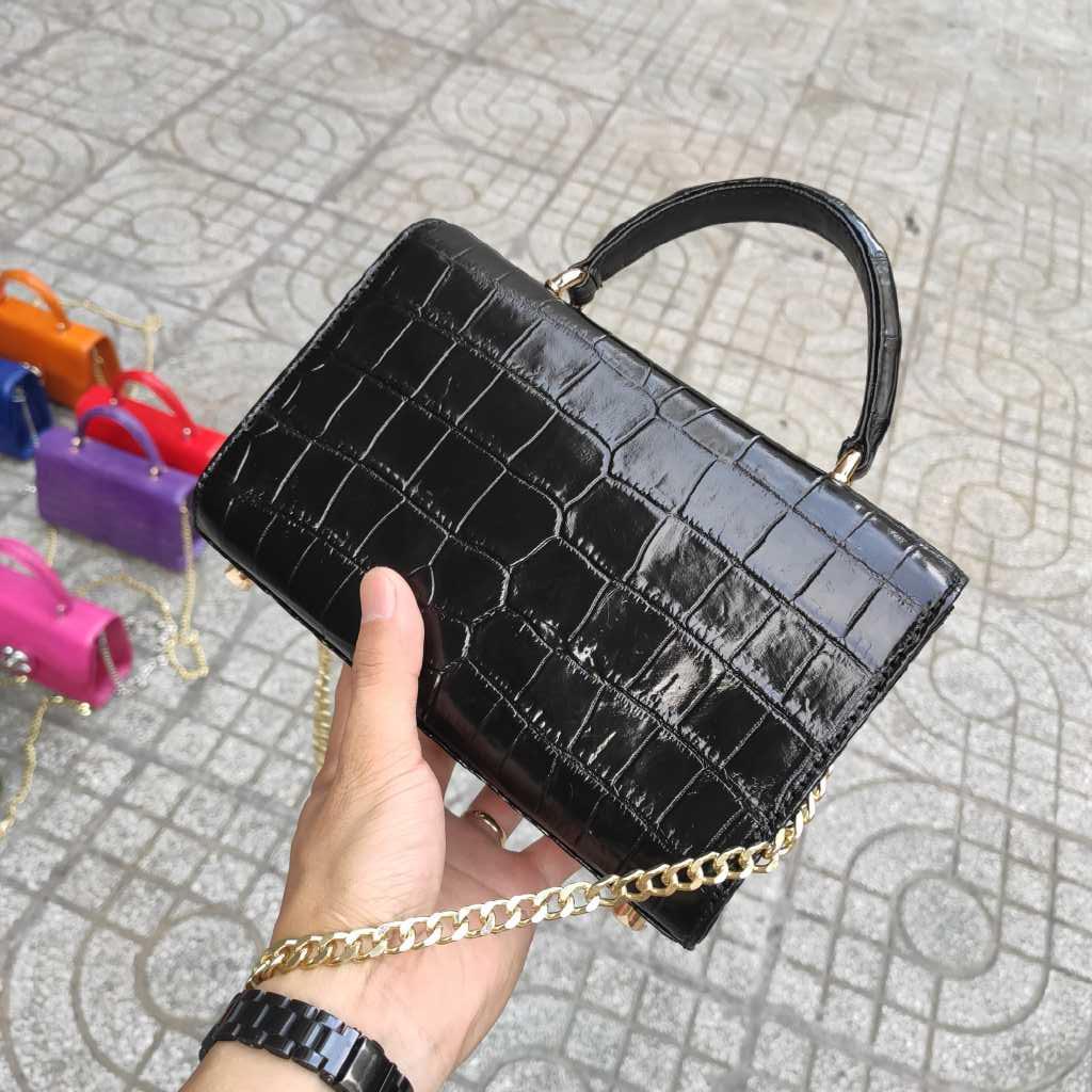Túi nữ da cá sấu Màu đen quý phái. Size 22 dự tiệc!