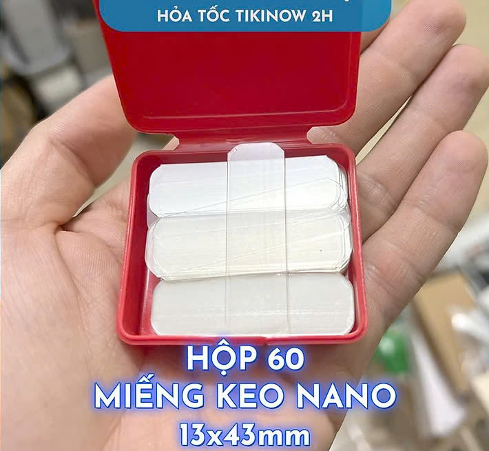 Hộp 60 Miếng Keo Nano 2 Mặt Trong Suốt Chống Nước, Không Để Vết Keo Băng keo dán 2 mặt trong suốt siêu dính treo đồ (Hộp 60 miếng)