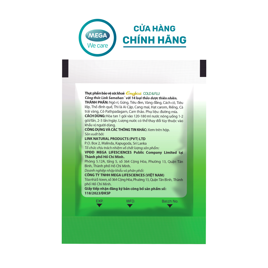 Tinh chất thảo dược hỗ trợ giảm 7 triệu chứng cảm cúm EUGICA COLD & FLU (Hộp 10 gói x 4 g)